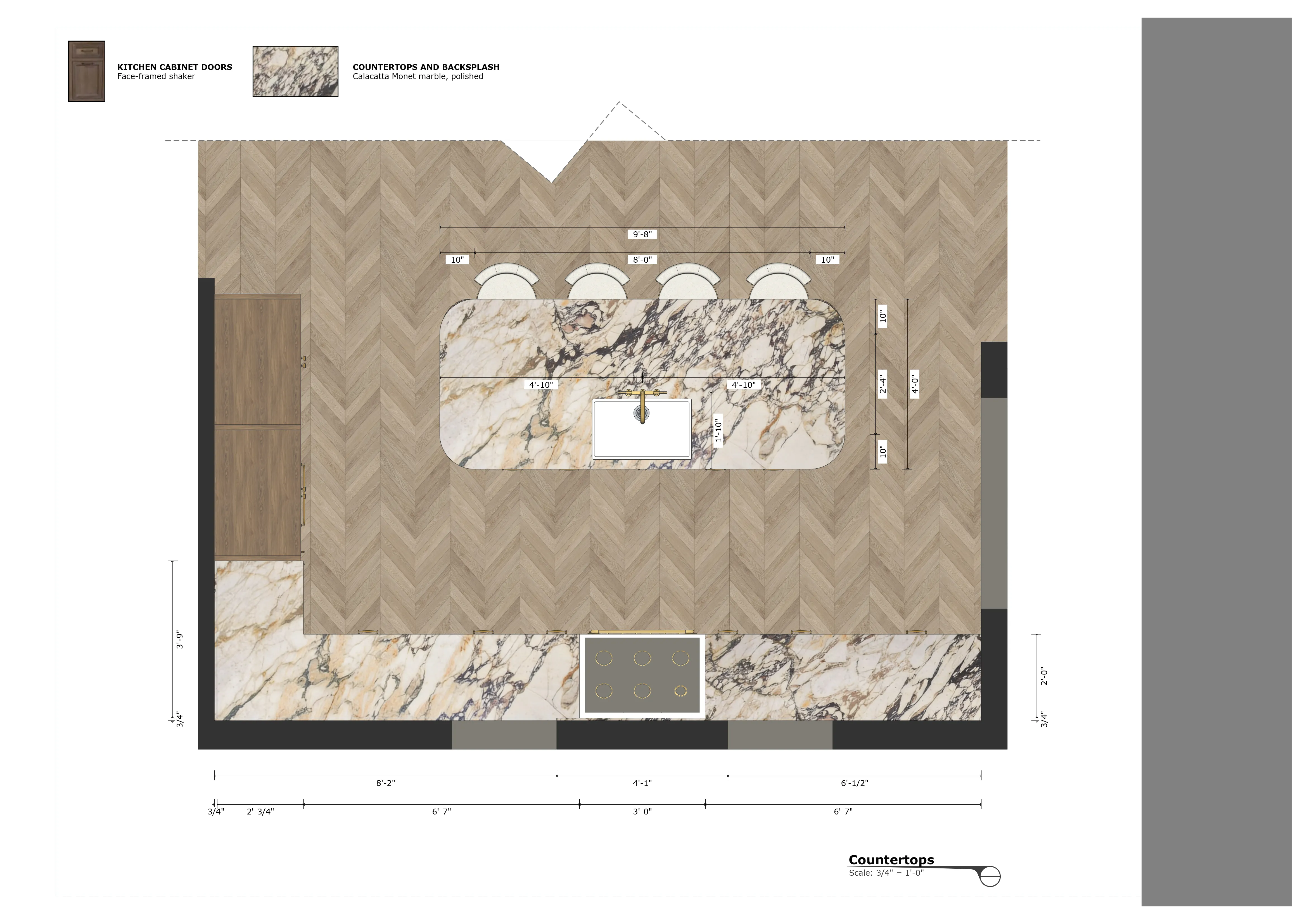 Kitchen countertops plan with material callouts